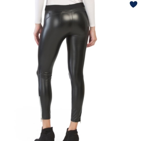 David Lerner Ankle Zip Faux Leather Leggings Large NEW Vegan - Picture 2 of 7